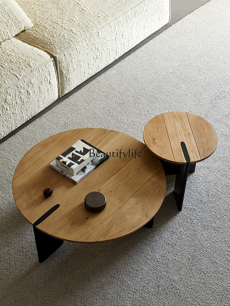 

Silent Style Solid Wood Branches round Side Table Living Room Small Apartment Modern Light Luxury Oak Coffee Table