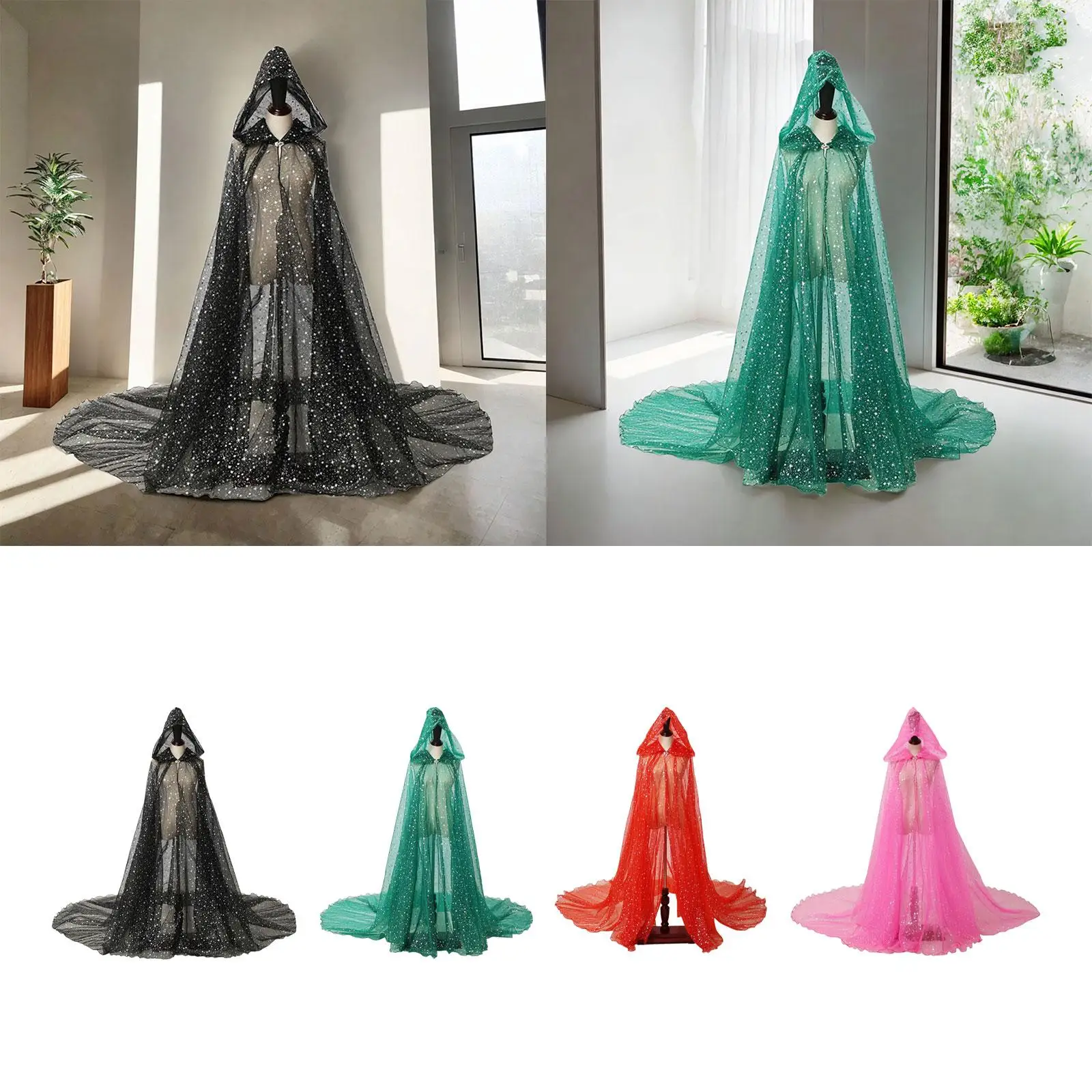 Hooded Cloak for Women Durable for Adults Halloween Costume Floor Length Washable Soft Long Bridal Hooded Cloak Tulle Cape