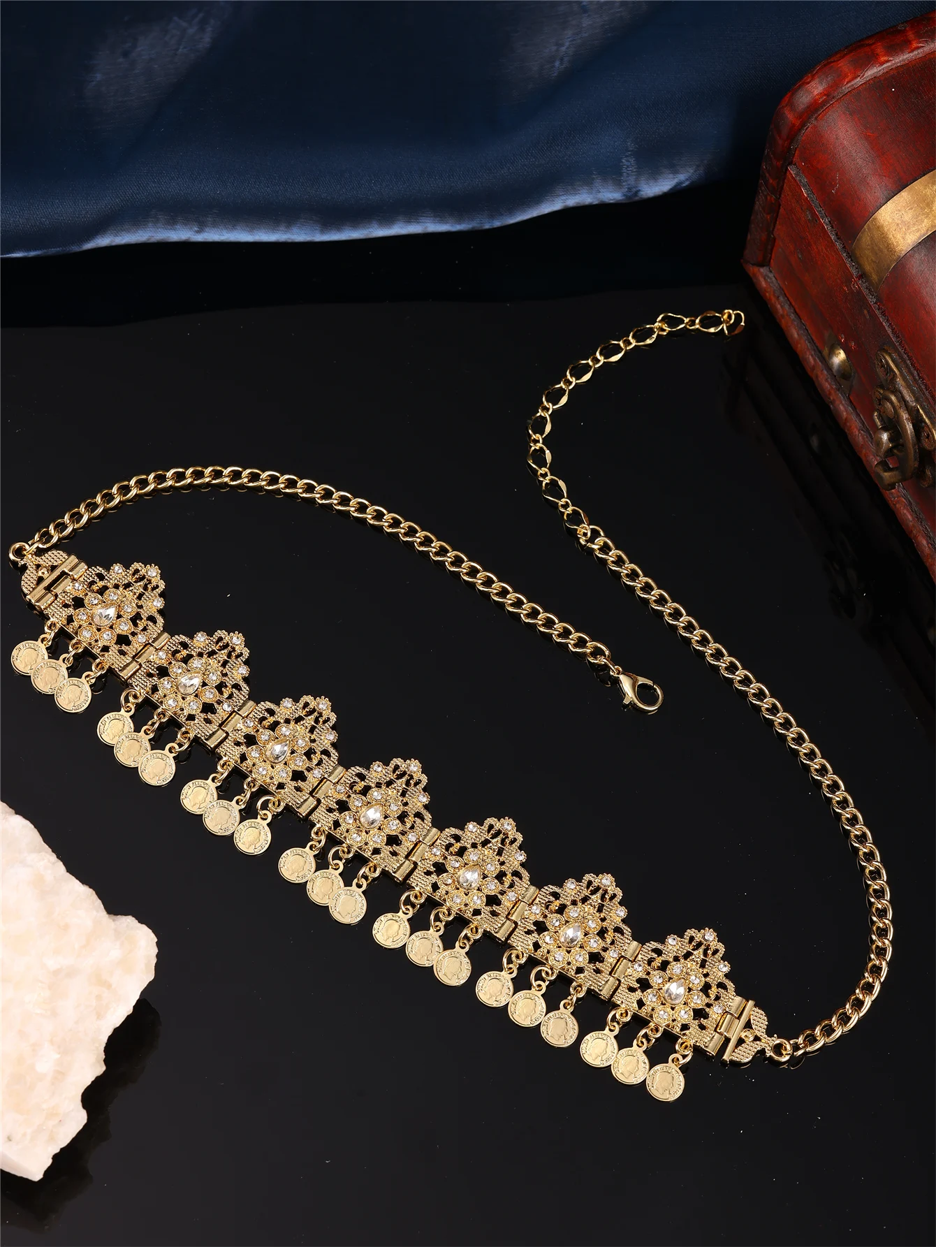 1 Moroccan Lady's Head Chain Jewelry, Hollow-carved, w/ Coin Pendants, Lady's Banquet & Festival Jewelry Headpiece
