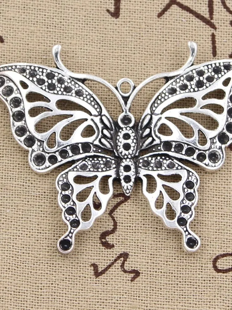 2 sztuk Charms Hollow Butterfly 60x48mm Antique Making wisiorek fit,Vintage tybetański brąz srebrny kolor, DIY Handmade biżuteria — zdjęcie 2