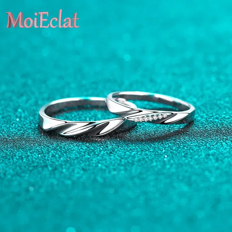 Engraved Platinum Pt950 Couple Rings for Men & Women, Moissanite Diamond Lover Band Halo Wedding Fine Jewelry Valentine Gift