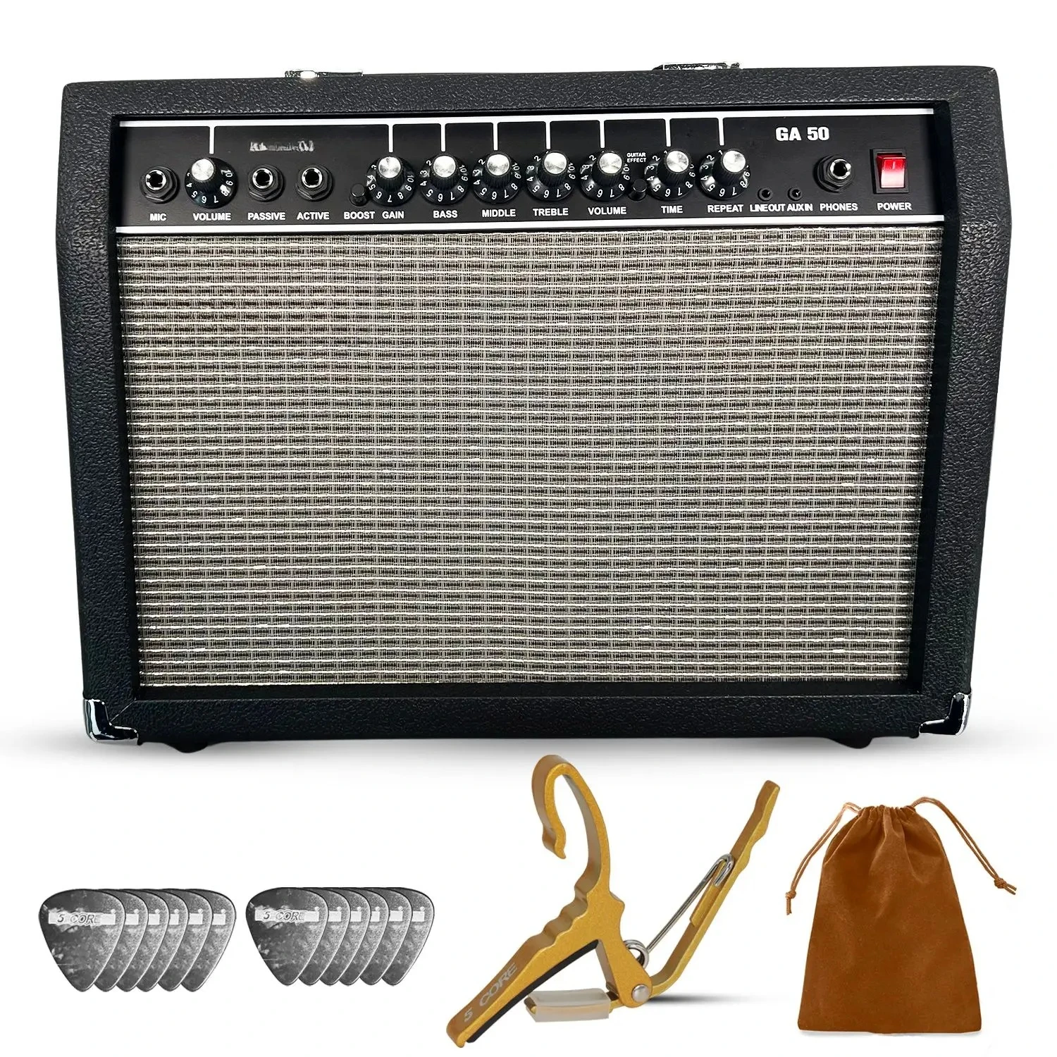 50W Electric Guitar Amplifier with 8 Inch Built-in Speaker Portable Black Mini Guitar Amp AUX Input Musical Instrument Accessory