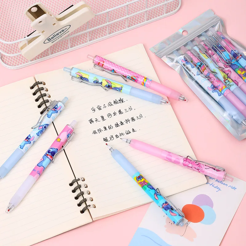 6pcs Disney Stitch 0.5 click gel pen cute Lilo and Stitch click pen ST black gel pen student signature pen creative stationery