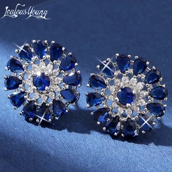 Colorful Flowers Funny Stud Earrings for Women Round AAA Zircon Fashion with Classic Crystal Earing Temperament Female 귀걸이