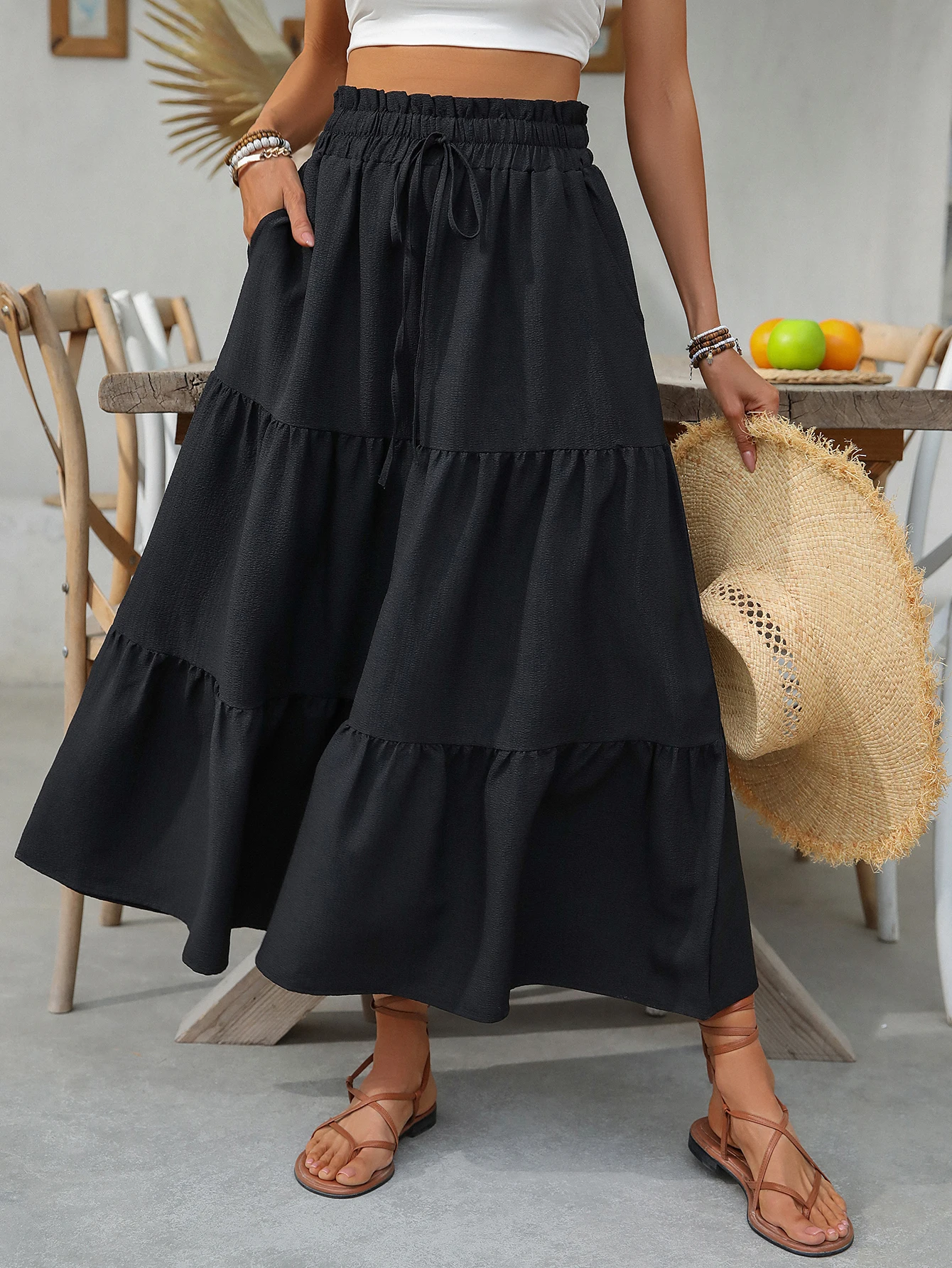 Saia preta outono roupas elegantes roupas maxi saias para mulheres