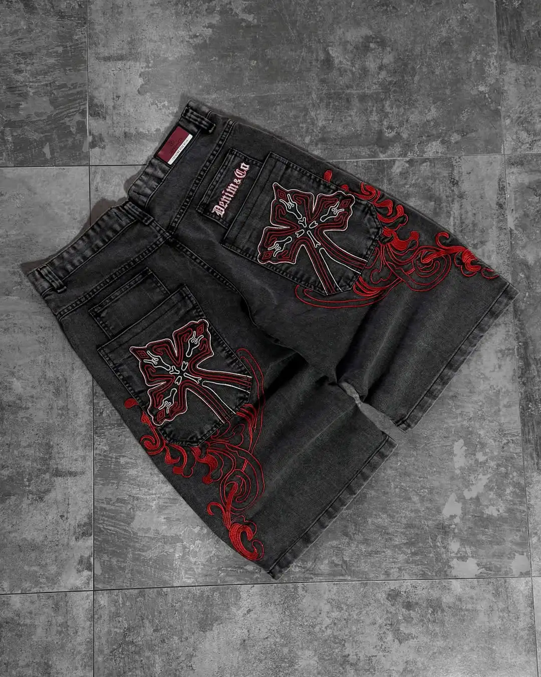 Shorts Bordados Y2K Streetwear para Homens e Mulheres, Shorts de Denim Largos Harajuku Hip Hop, Shorts Góticos de Verão