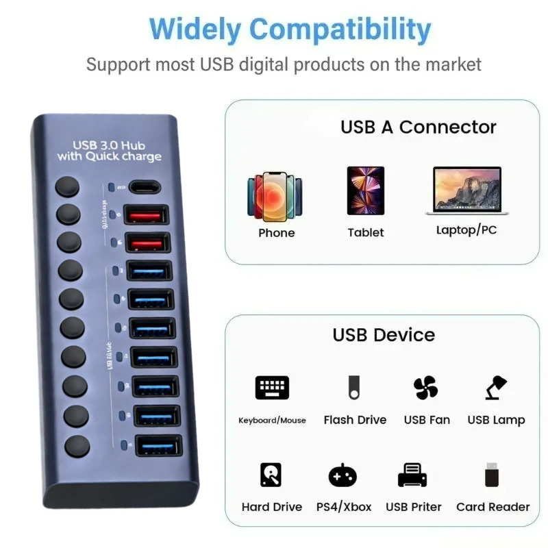hub-usb-30-alimente-a-10-ports-avec-interrupteurs-individuels-marche-arret-station-d'accueil-usb-c-transfert-de-donnees-rapide-5-gbps-pour-pc-portable