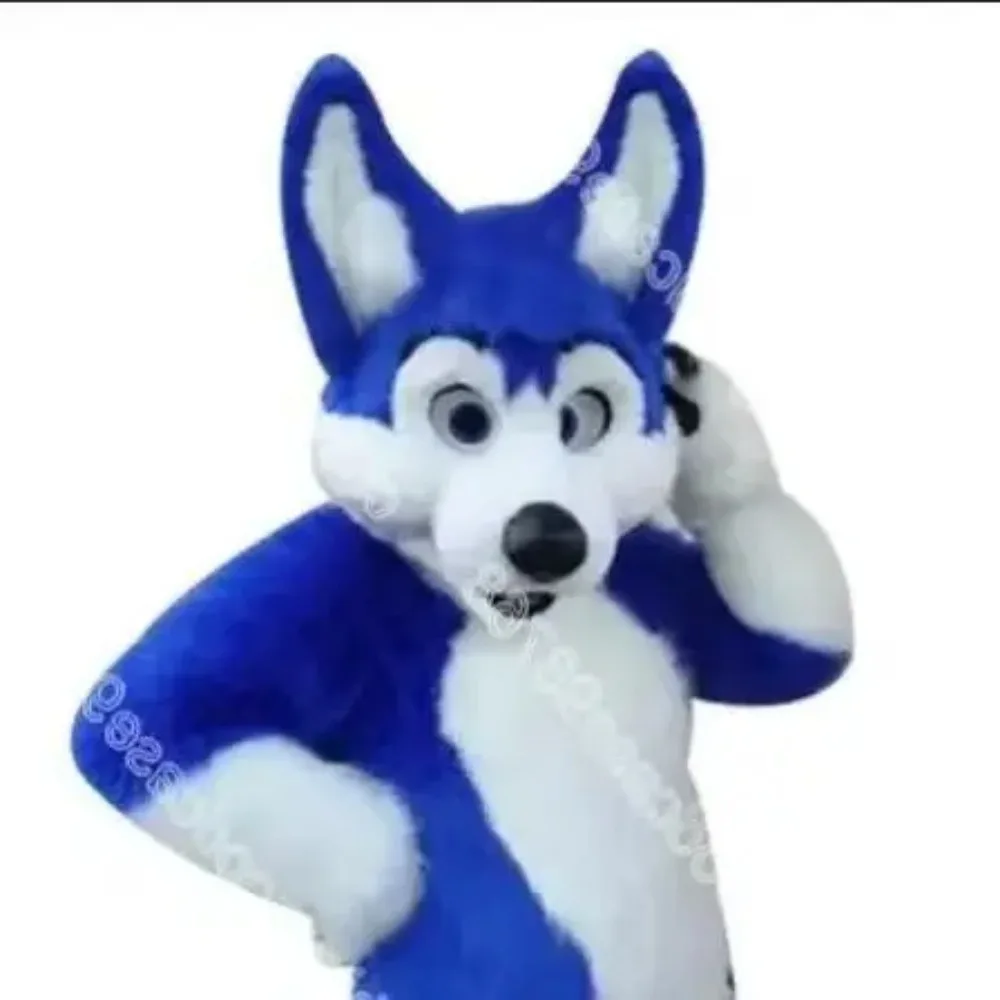 

Blue Long Fur Fox Dog Mascot Costume Cartoon Character Walking Doll Outfits Halloween Christmas Fancy Party Dress