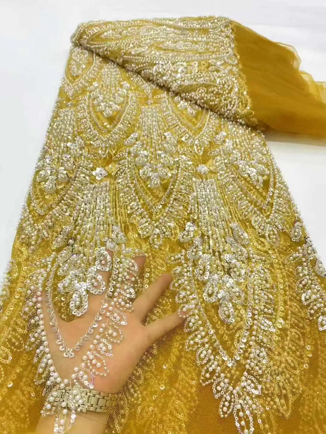 Африканская кружевная ткань 2025, кружевная ткань ручной работы с бисером, Франция, блестки, нигерийская вышивка, свадебная сетчатая кружевная ткань для шитья