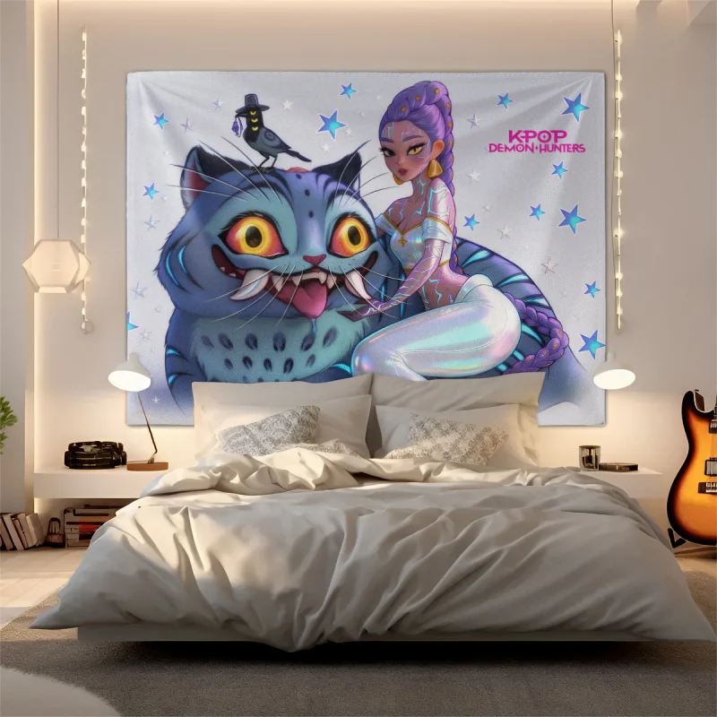 Hasbro Kpop Tapestry Banner Anime Girl & Giant Cat Wall Hanging Party Backdrop Photo Booth Background Aesthetic Teens Room Decor