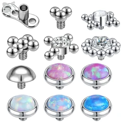 ZS 1PC Stainless Steel Micro Dermal Anchor Opal Round Top Micro Dermal Anchor Piercings Hide In Skin Diver Piercing Body Jewelry