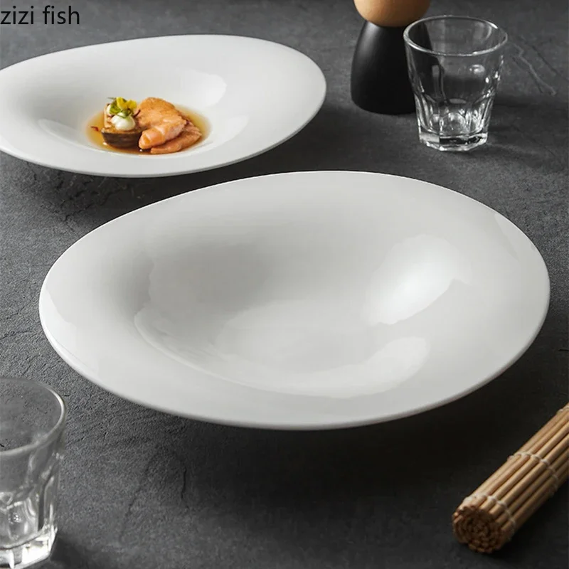 

White Ceramic Plate Serving Plate Sushi Dish Salad Plate Pasta Dish Thick Soup Plates Molecular Cuisine Restaurant Tableware
