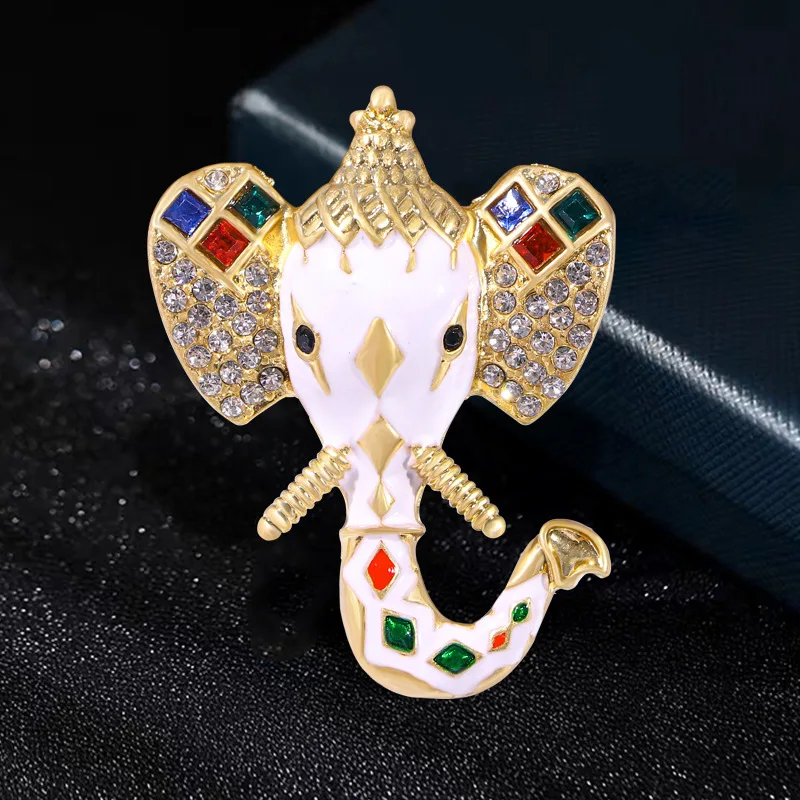 Vintage Drop Glazed Elephant Breast Pin Fashion Elephant Breast Flower with Colorful Imitation Gemstone Suit Pin Accessories