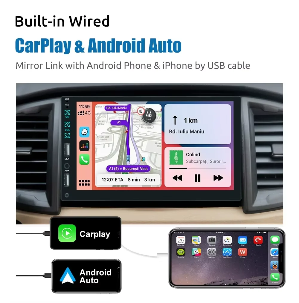 ESSGOO 7 Inch Car Radio 1 Din Carplay Auto MP5 Player Touch Screen Multimedia FM Aux Bluetooth Mirror Link Universal Autoradio