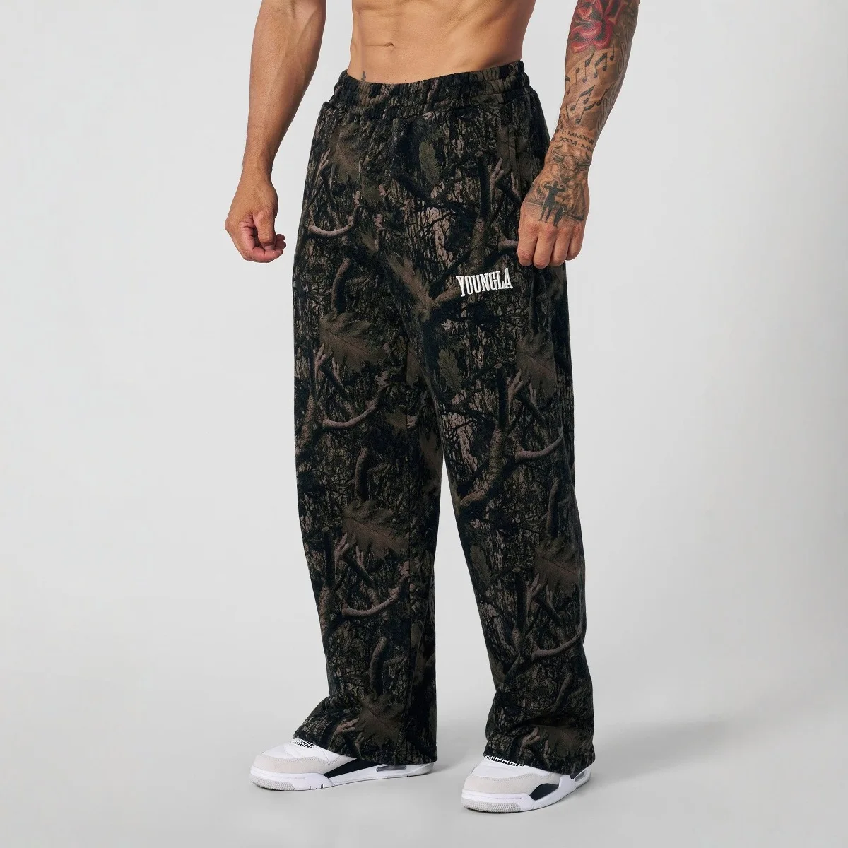 

2025 leisure sweatpants gym bodybuilding running training pants cotton terry printed bouquet foot pants