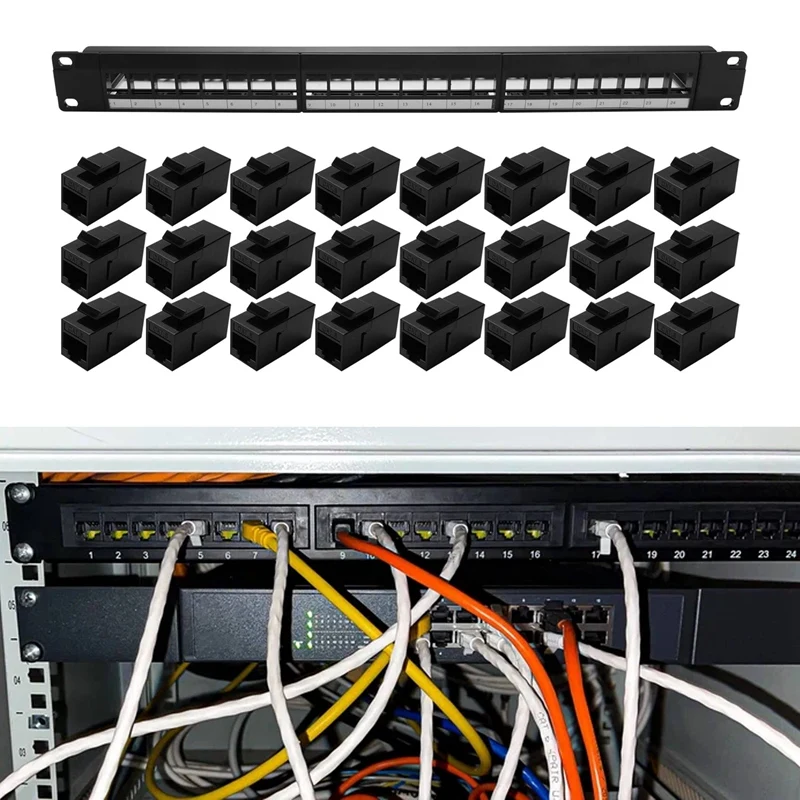 19-дюймовая стойка 1U для шкафа, Проходная, 24 порта, патч-панель CAT6, контактный порт RJ45 (контактный порт RJ45), модульная рамка