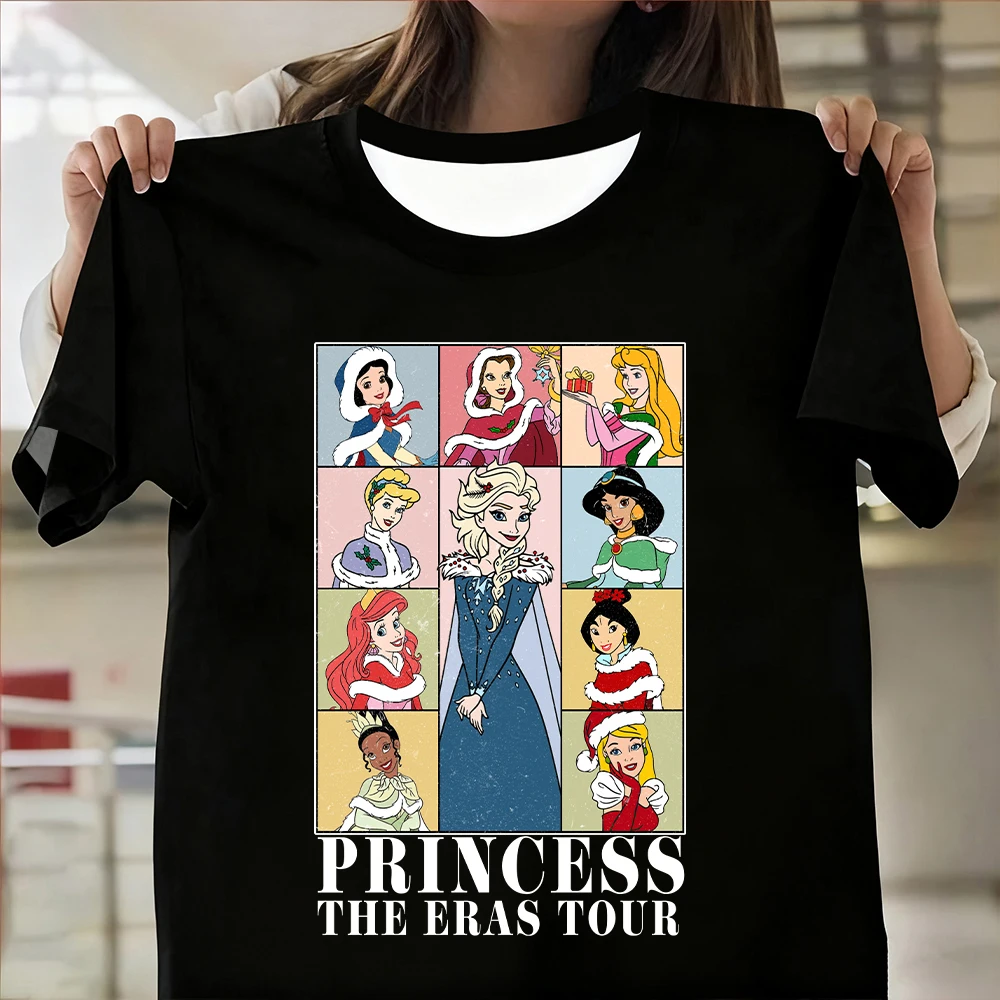 جديد ديزني الأميرة مطبوعة أعلى المرأة الصيف تنفس المتضخم تي شيرت رياضية الشارع أزياء Y2k نمط قصيرة الأكمام #2