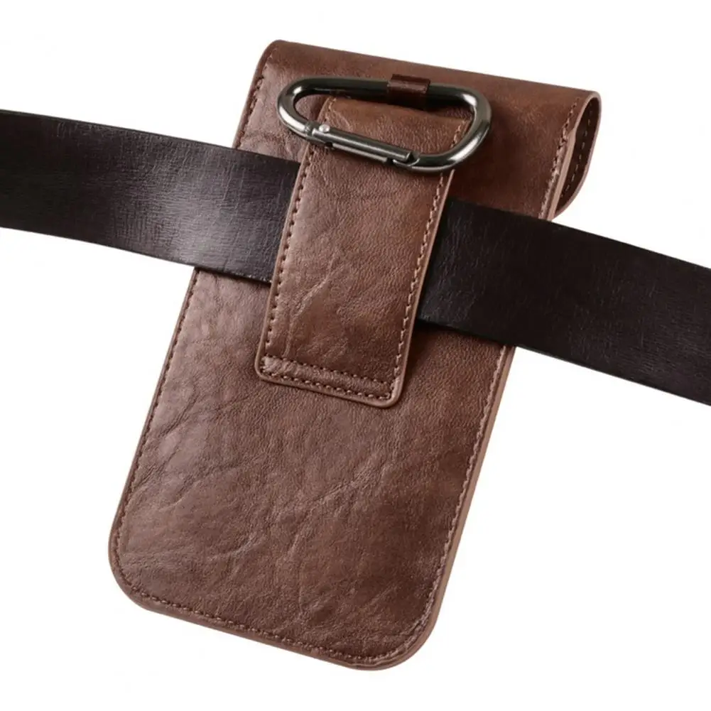 Faux Leather Phone Pouch Mobile Phone Belt Bag with Brass Spring Lock Men's Faux Leather Belt Bag for Cellphone Snap Closure