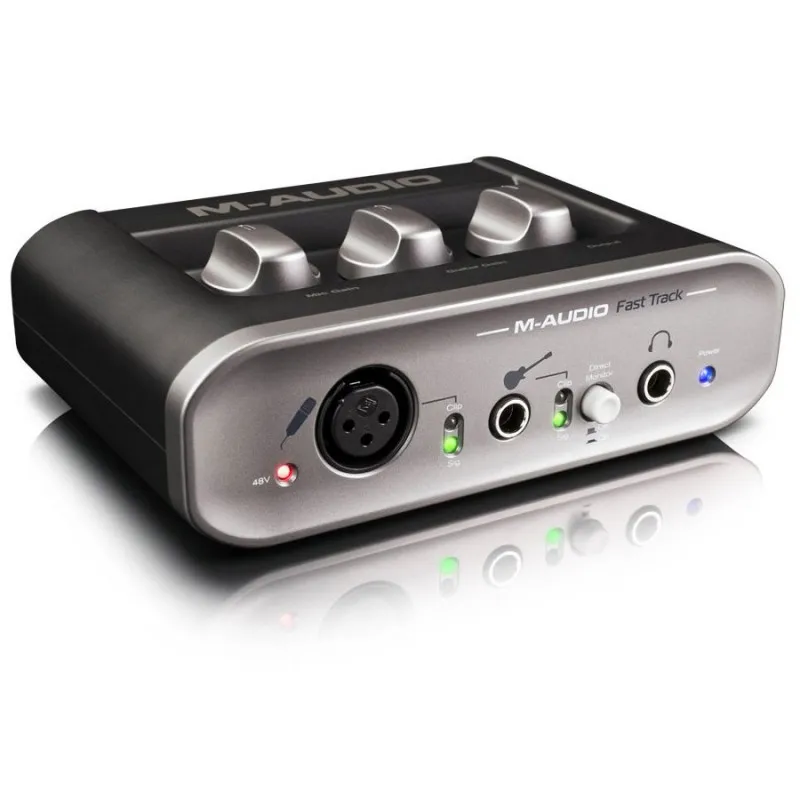 M-Audio Fast Track USB Recording Studio Interface professional sound card Microphone cord 2 input and 2 output