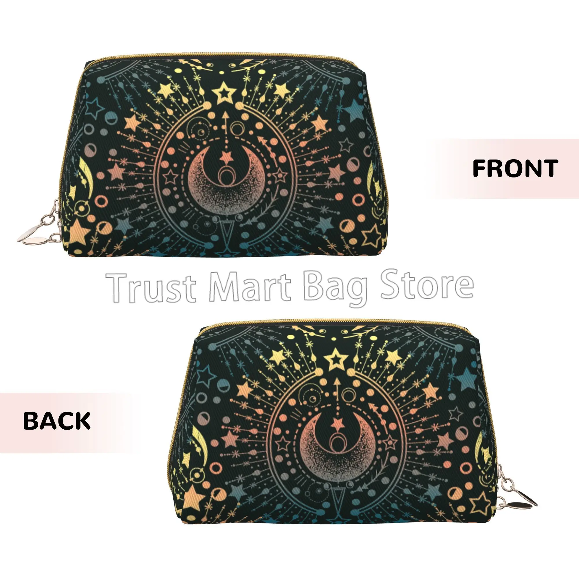 Moon & Star Alchemy Magical Leather Travel Cosmetic Bag Black Skull Moth Large Capacity Waterproof Toiletry Bag Makeup Pouch