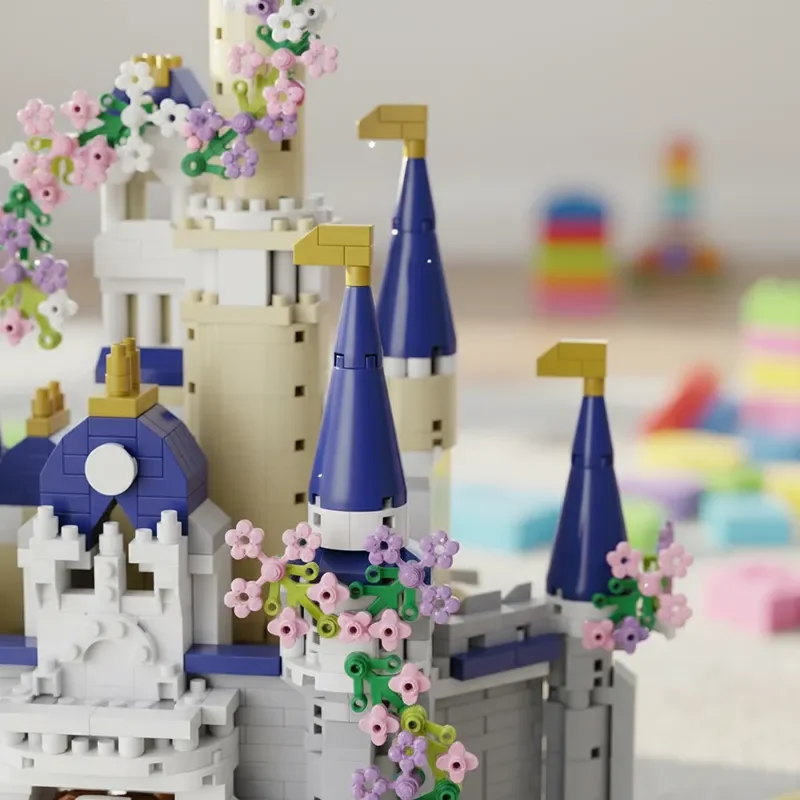 FUNXINEE 1477ピース マイクロブロック ブルーキャッスル クリエイティブ 3D おとぎ話の街並みモデル MOC クリスマスデコレーション キッズギフト