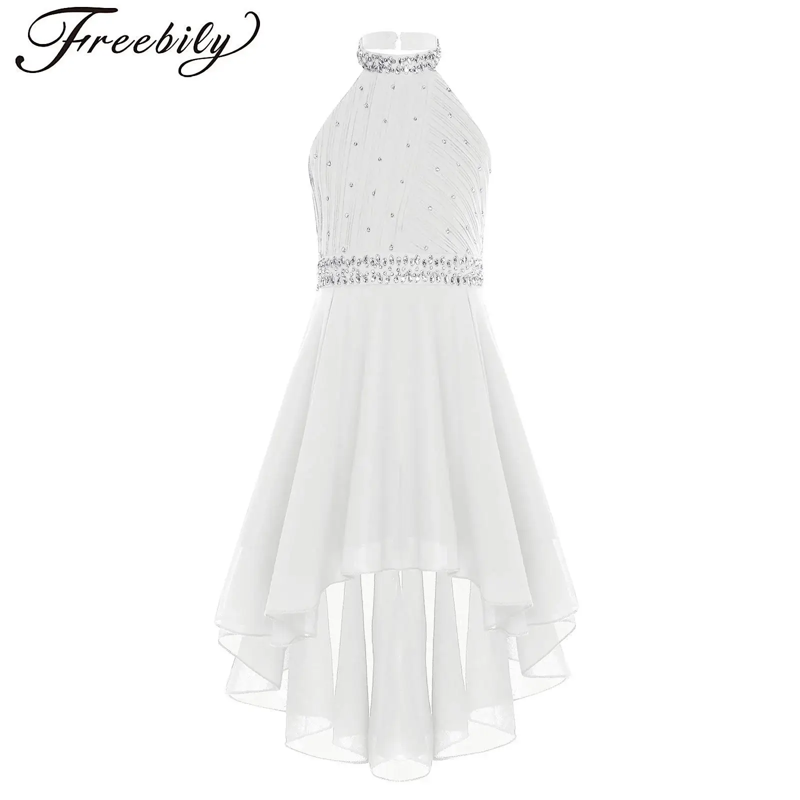 

Flower Girls Halter Dress Sleeveless Ruffle High Waist Irregular Princess Dress for Wedding Banquet Prom Graduation Party Gowns