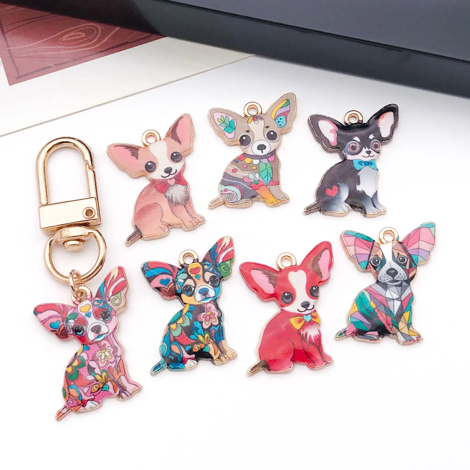 5/10 Pcs Hot-Selling Euro-American DIY Accessories Hanging Chihuahua Dog Shape Alloy Enamel Earrings, Bracelet Pendants, Charms, image 3