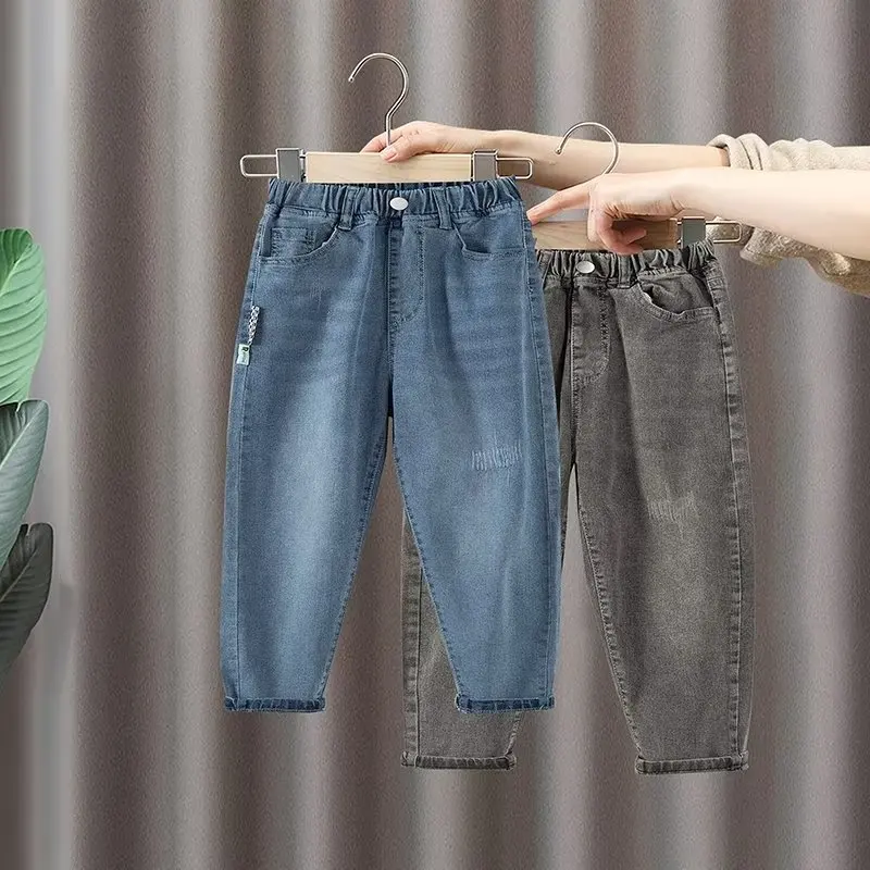 

Popular all-match new children's clothing lazy summer zipper mid-waist ins jeans nine-point pants men's simple trend