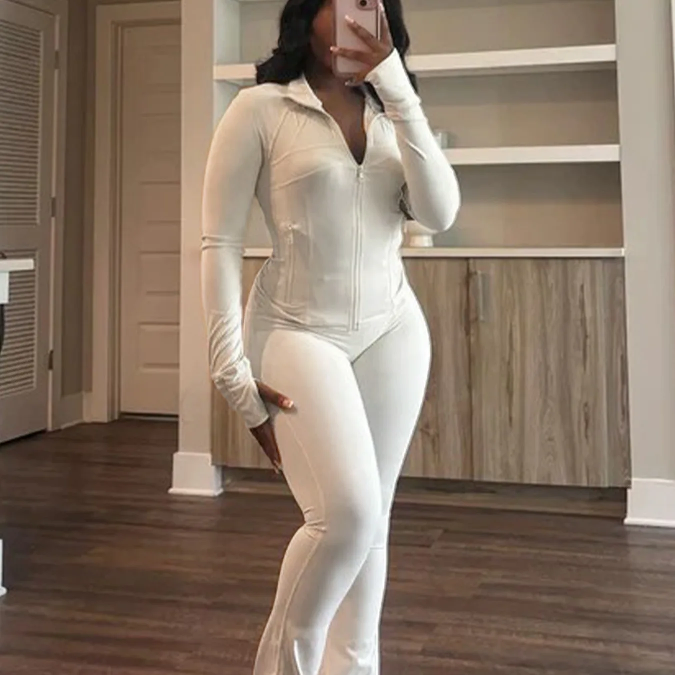 

Spring Summer Sporty Sexy Tight Top And Long Pants Two-Piece Set Women's Casual Wear Long Sleeve Stand Collar Overhead