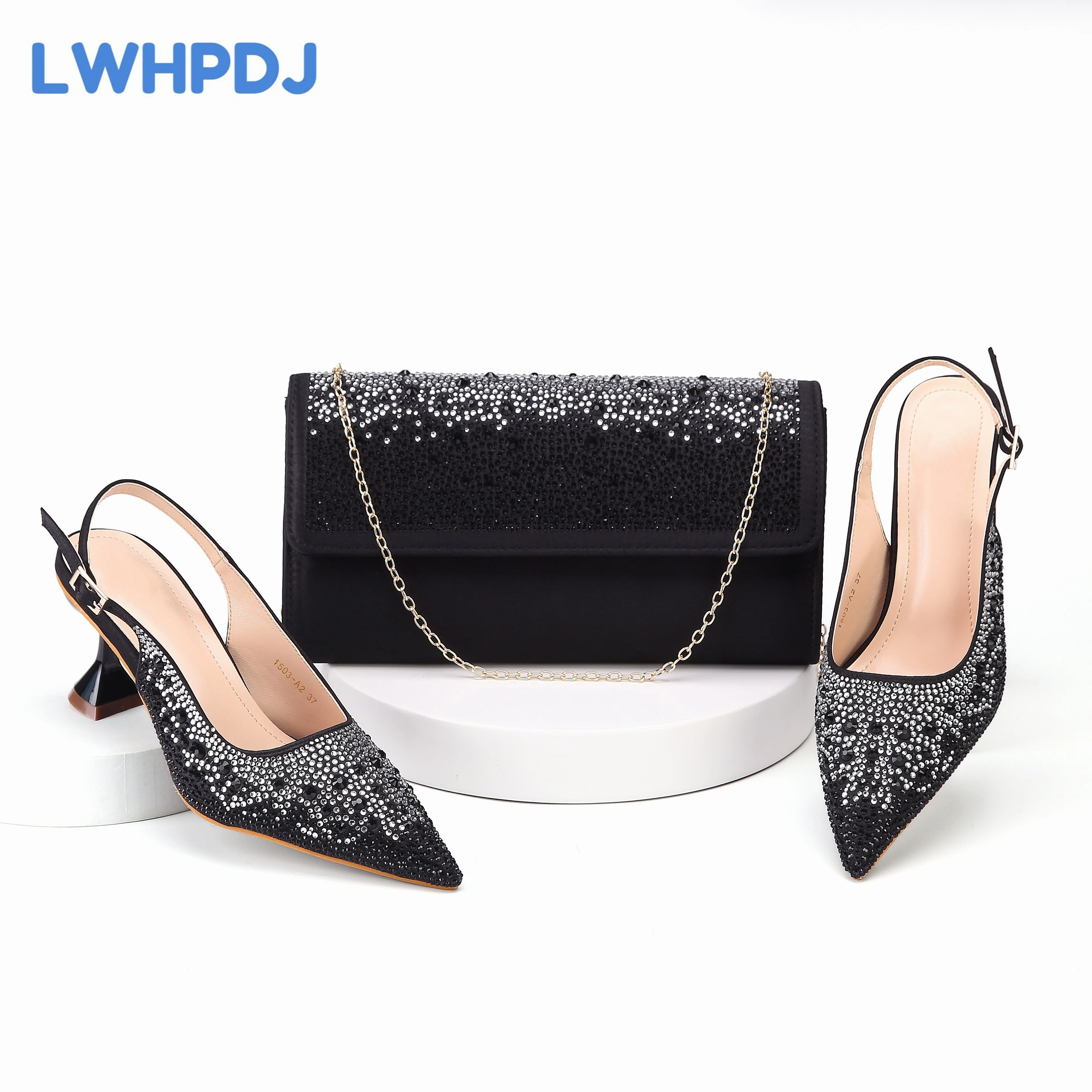 

2024 Black Color New Coming High Quality Shoes Matching Bag Set For Nigerian Mature Ladies Wedding Party Pump