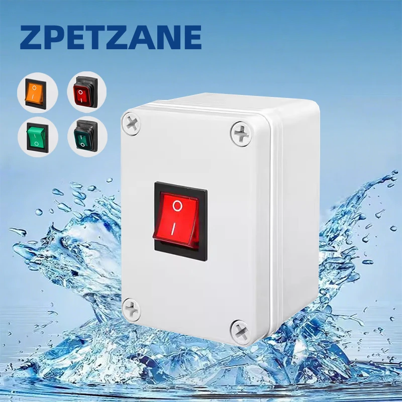 

1P Rocker Switch Button Box KCD4 With LED Light Waterproof IP65 Self-locking Two Positions Four Pins