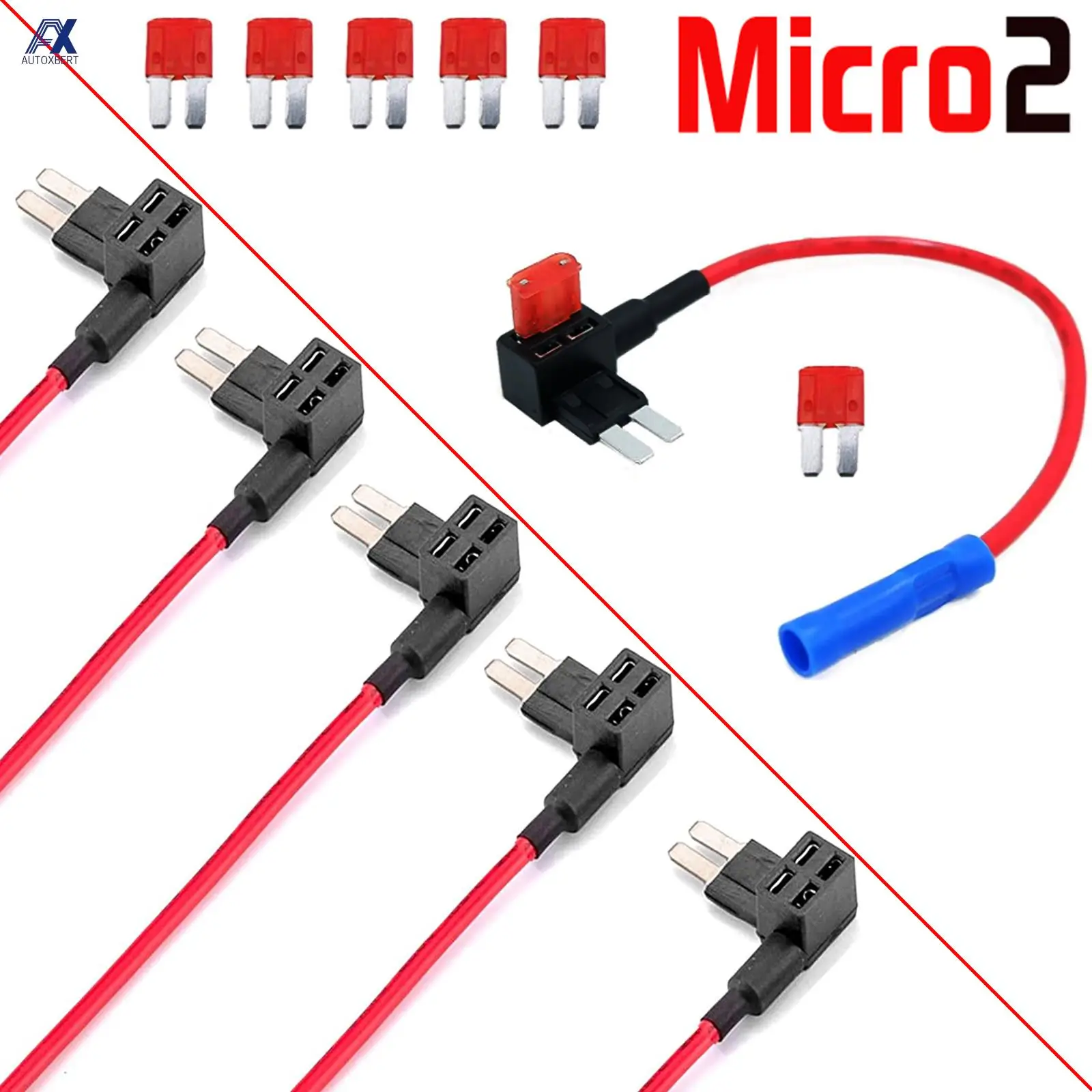 5 sztuk 12V 24V samochód 16AWG drutu uchwyt bezpiecznika add-a-circuit Piggy Back TAP zestaw adapterów z 10A Micro2 APT ATR bezpiecznik ostrza narzędzie uchwytowe