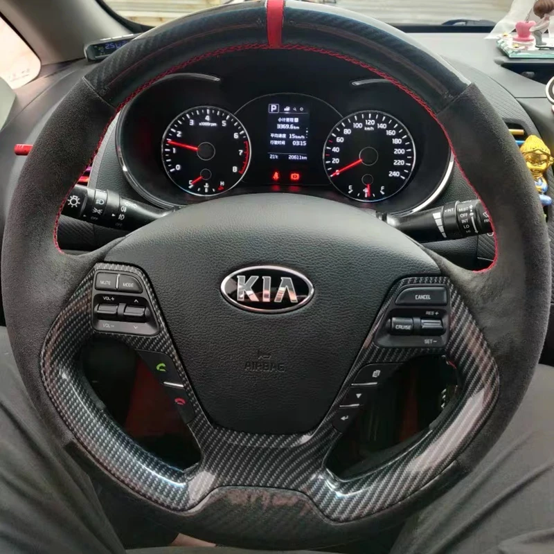 Custom Car Steering Wheel Braid Cover Suede Carbon Fiber 100% Fit For Kia K3 2013 Kia K2 2015 Kia Ceed Cee\'d 2013 2014 Cerato