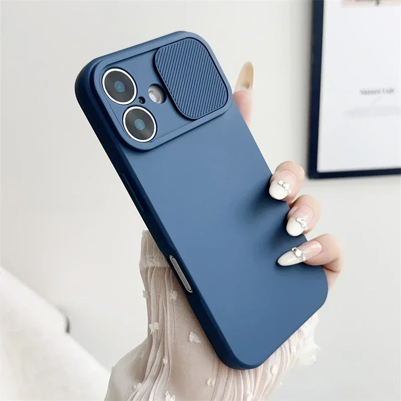 Slide-Kamera-Objektivschutz-Telefonhülle für iPhone 16E 16 15 14 Plus 13 12 11 Pro XS XR Max 8 7 stoßfeste weiche Silikonhülle