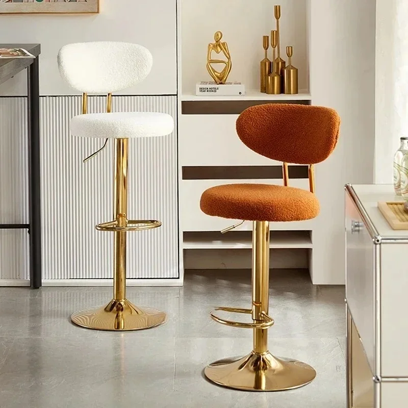 & Simple Metal Bar Stool Light Luxury High-end Hotel Front Desk Backrest Lift Bar Chairs Household Rotating Kitchen Counter Stoo