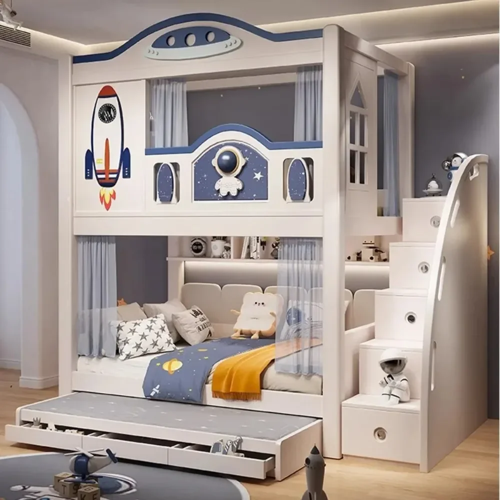 Children bunk bed High guardrail bunk bed High low  Boys Mother and child Solid wood space Tree house Castle Monster