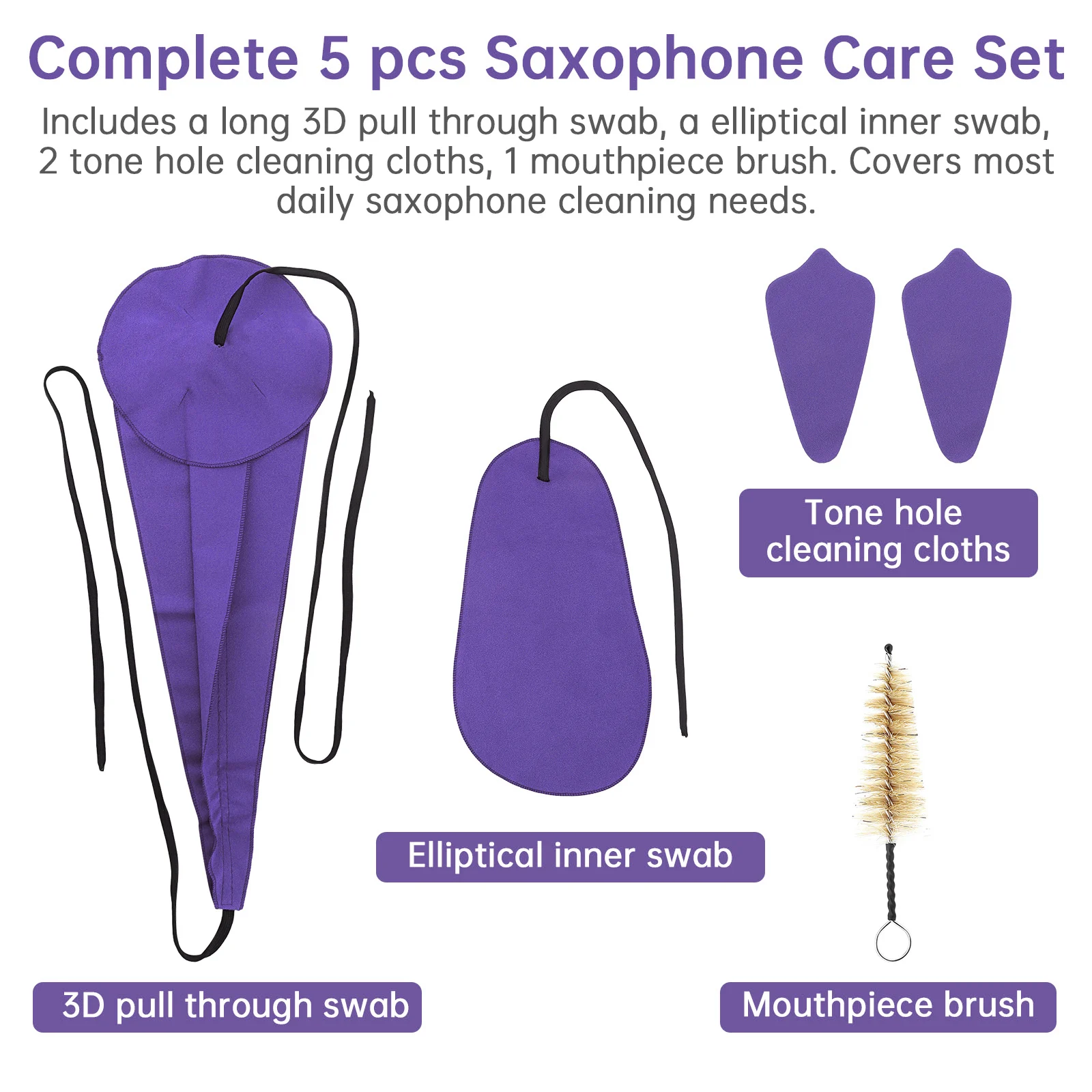 4/5 Stück Mikrofasertuch Saxophon-Reinigungswerkzeuge für Alt-/Tenorsaxophone mit Innenkammer-Reinigungstuch/Klangloch-Tuch, Bürste – Detail 3
