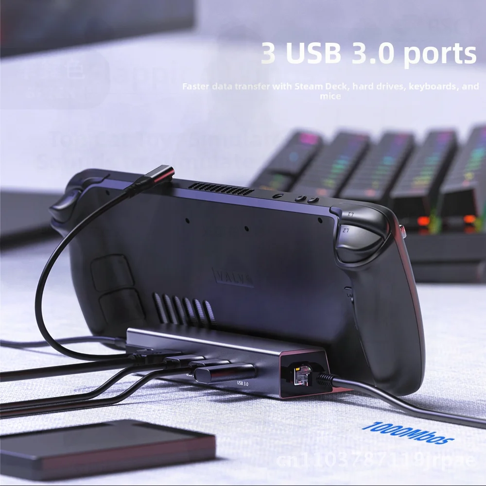 

Steam Deck Six-in-One Gigabit NIC Expansion Type-C USB3.0 Hub Compatible with Apple No External Power Supply Needed