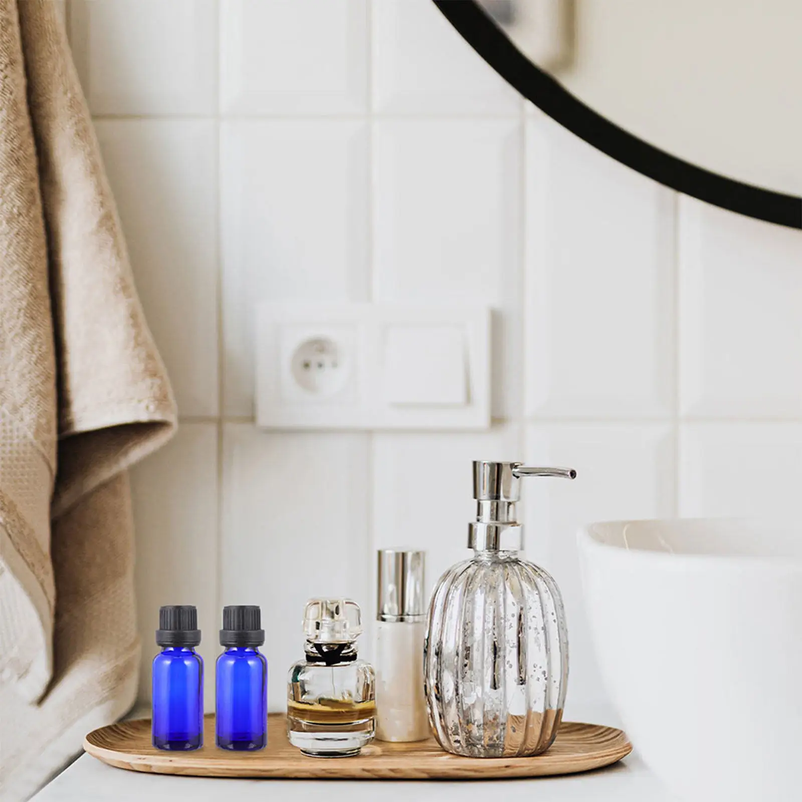 

12Pcs Essential Oil Bottles Blue Glass Dropper Hole Leak Proof Large Lid Portable Empty Perfume Travel Sub Bottles