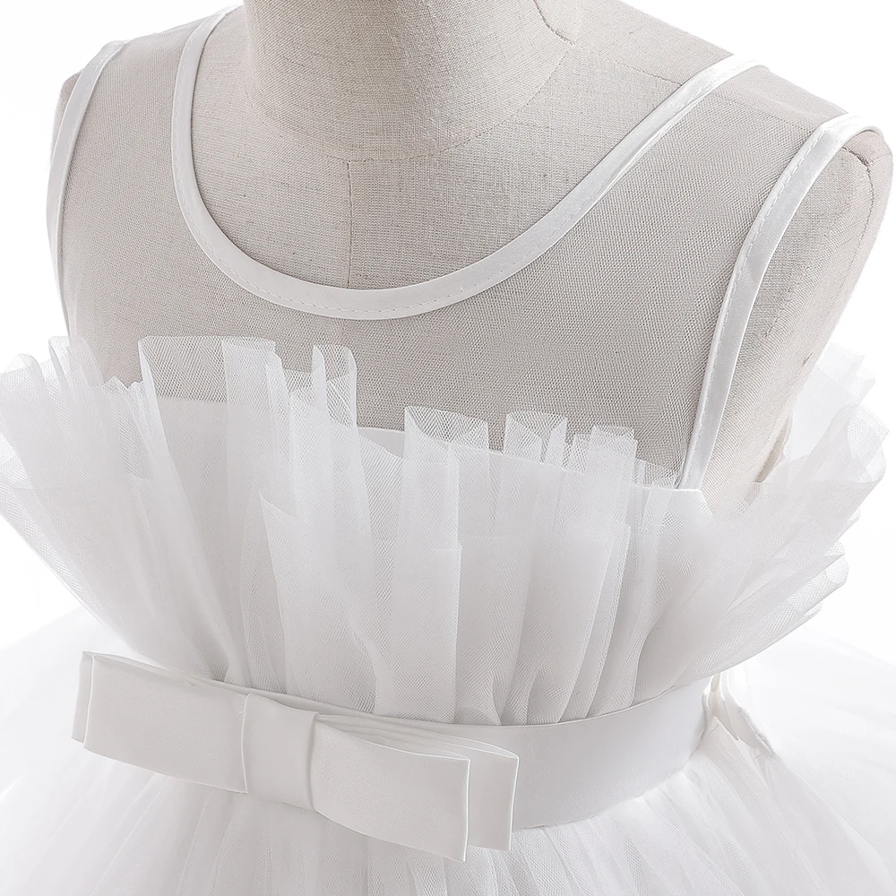 Mädchen Festkleid mit Schleppe Elegantes Tüll-Hochzeitskleid 2-8 Jahre Schleife Geburtstag Brautjungfern Prinzessinnenkleid Abendkleid Kinderkleidung – Detail 14