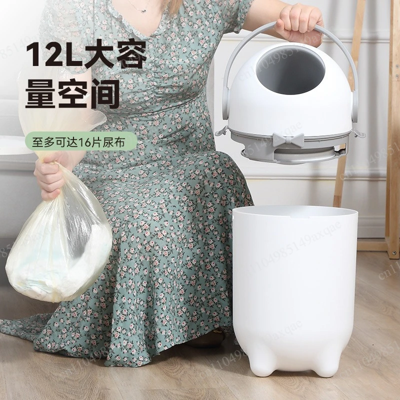 Diaper Disposal Bin, Large Capacity Odor Proof Nappy Trash Can with Quiet Closing, White Nursery