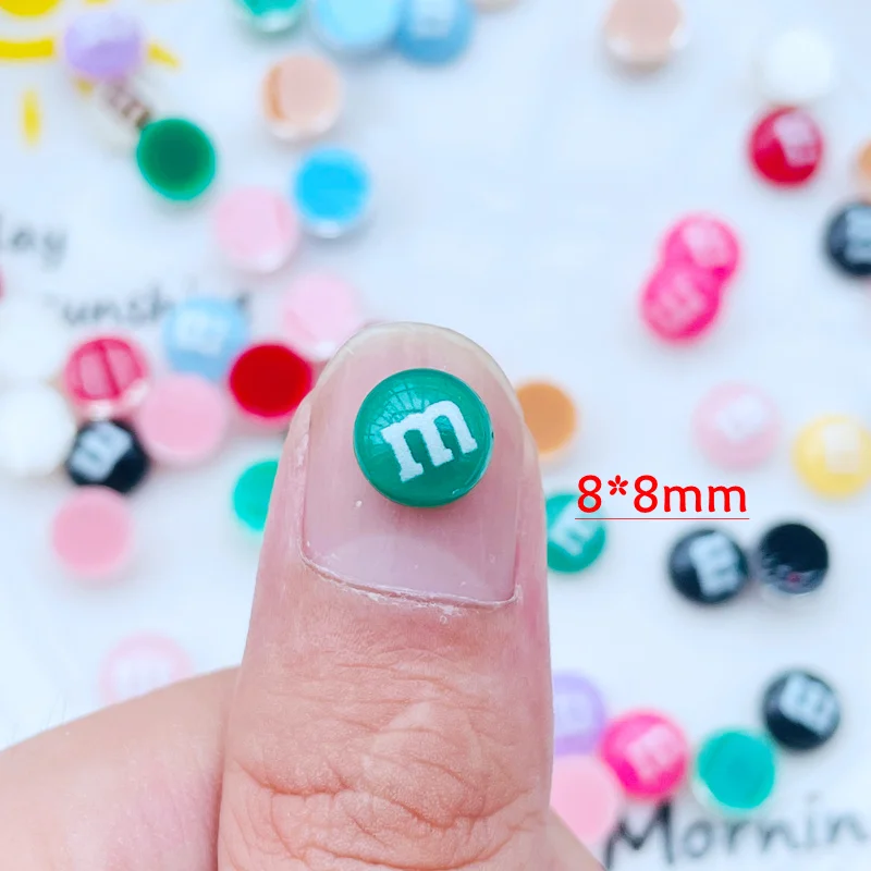 50 Pcs New 8mm Cute Mixed Mini M Candy Flat Back Resin Cabochons Scrapbooking DIY Jewelry Craft Decoration Accessorie J53