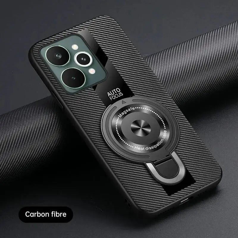 

Matte Fiber For Magsafe Case For Realme 15 Pro Magnetic Ring Stand Shockproof Cover For Realme15 Coque