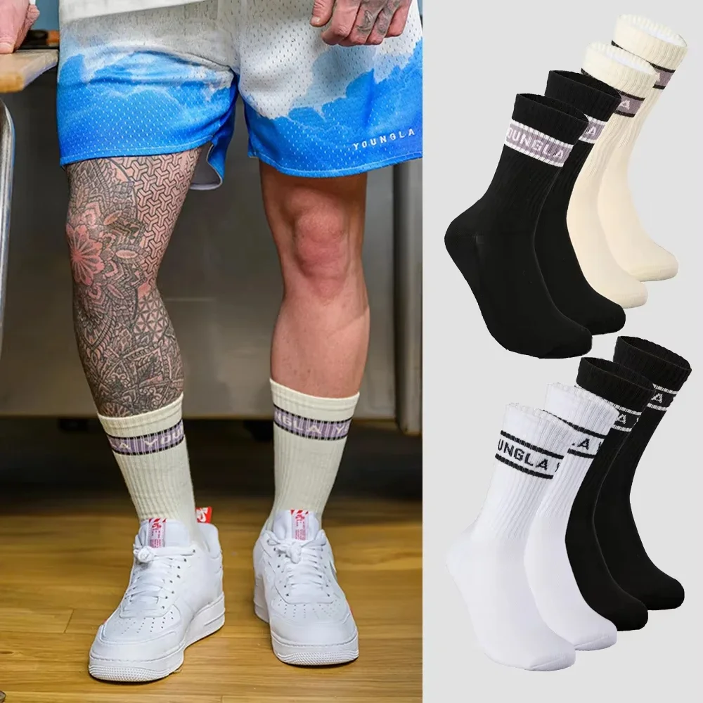 YoungLA long socks 4-Pairs High top socks Unisex Fitness workout sports Gym socks soft comfort breathable Fashion street style