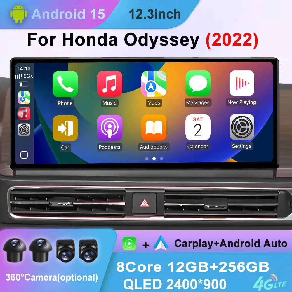 

Android 15 CarPlay для Honda Odyssey 2022, автомобильный мультимедийный плеер, навигация, GPS, стерео QLED, 12,3-дюймовый сенсорный экран, головное устройство BT
