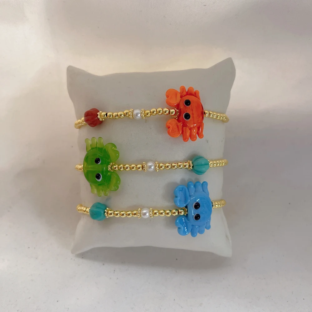 5 pcs/lot Crab Bead Stretch Bracelet with Shell Pearl Glass Beads Elastic Adjustable Handmade Jewelry for Women