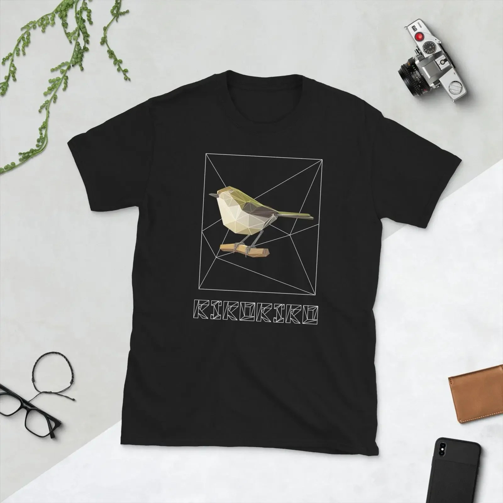 Riroriro Bird Polygon Art T Shirt New Zealand Grey Warbler vintage Washed streetwear Stylish Soft Casual Top For Everyday Wear