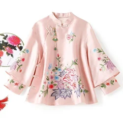 Embroidered Chinese Blouse Women's 2024 Women's Loose Blouse Autumn Ethnic Style Tang Coat Retro