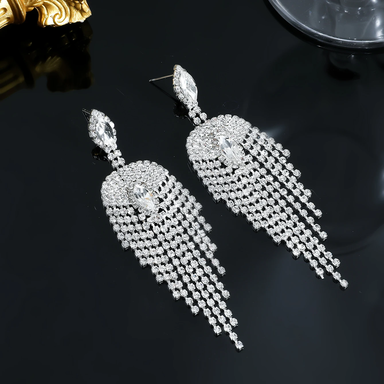 Luxury Women\'s Earrings Rhinestone New Shiny Wedding Party Jewelry Gifts Accessories For Women Stainless Steel