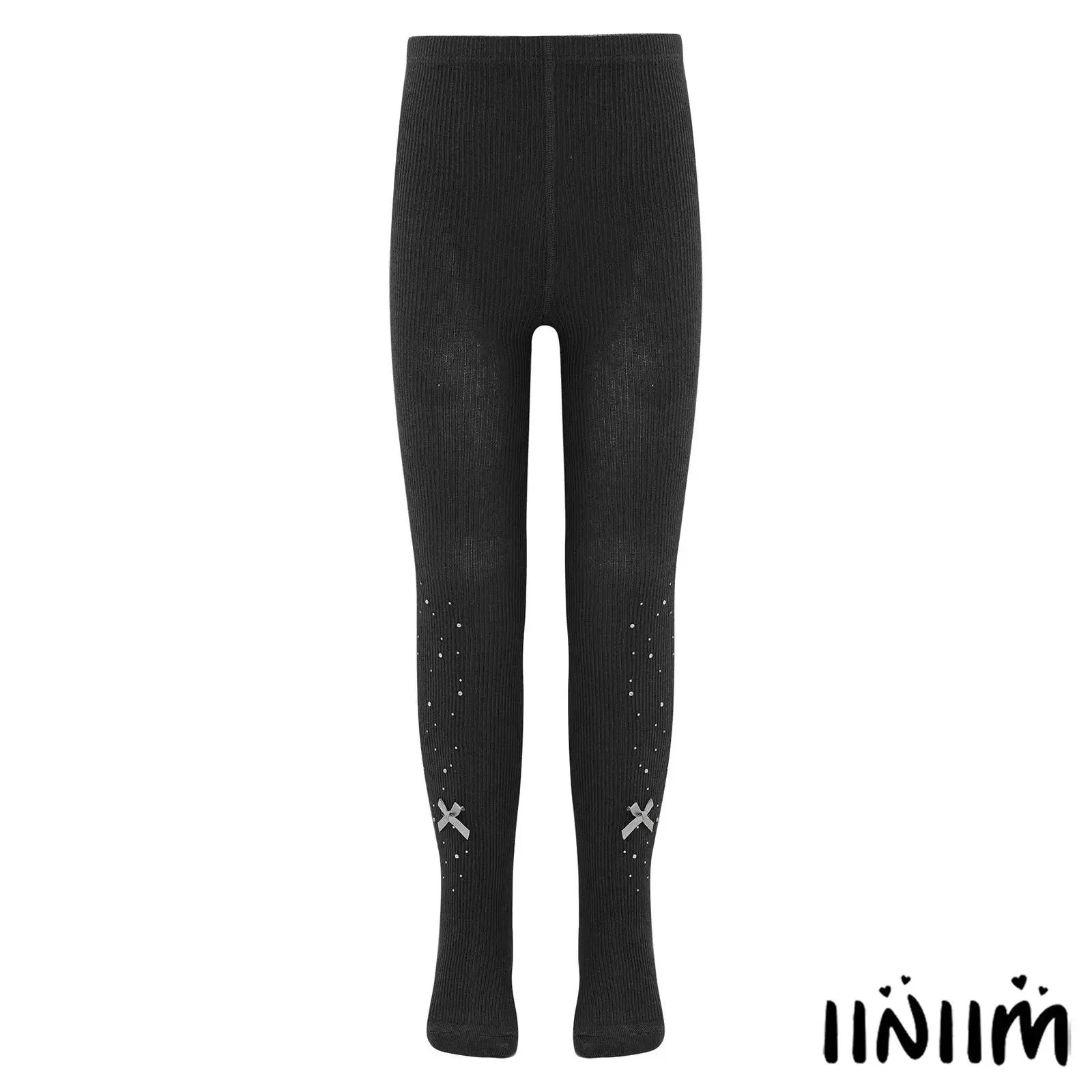 

Kids Girls Cute Bowknots Shiny Tights Stretchy Ribbed Pantyhose Elastic Waistband Footed Leggings for Gymnastics Dance Practice
